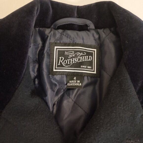 Rothschild Double Breasted Long Winter Overcoat Navy Blue Velvet Collar Boys 4 - Picture 7 of 15